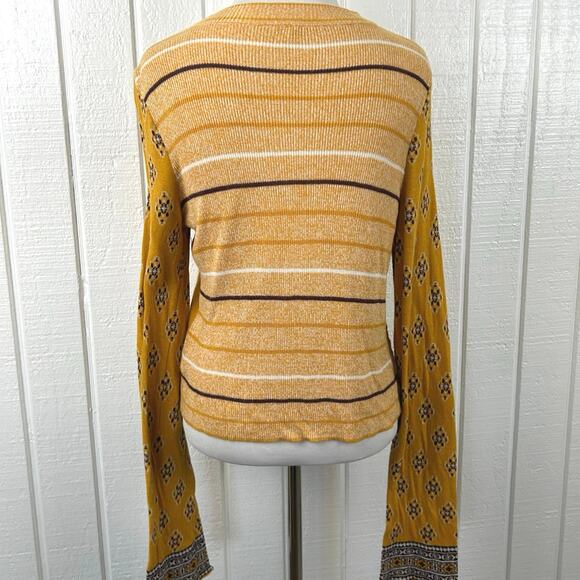 Free People Women Long Sleeve Knit Sweater Gold Fall Pullover Boho Hippie Small - Picture 6 of 8